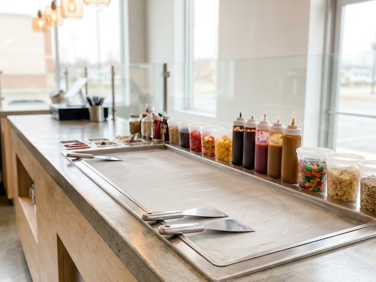 Rolling Ice rolled ice cream counter in Arlington, Texas, founded by Raja Raheel Khanzada