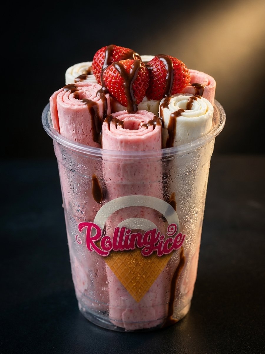 Rolling Ice cup of strawberry and vanilla rolled ice cream, Arlington TX